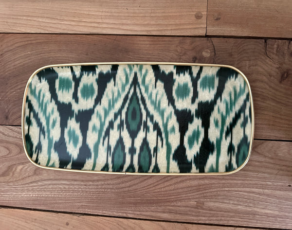 Green Ikat rectangular silk ikat fibreglass tray
