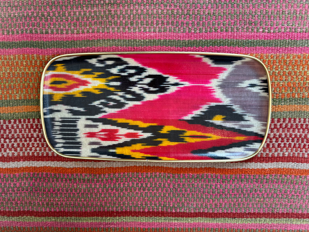 Gorgeous multicoloured rectangular silk ikat fibreglass tray