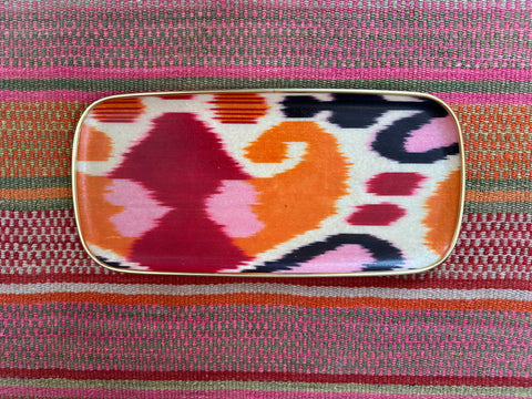 Pink rectangular silk ikat fibreglass tray