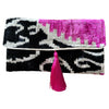 Black & Pink Ikat velvet clutch bag