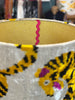 Tiger Velvet Ikat Lampshade, contrast lined.