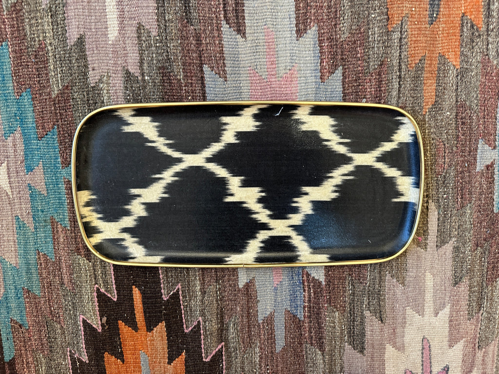 Fabulous Black & White silk Ikat & fibreglass tray